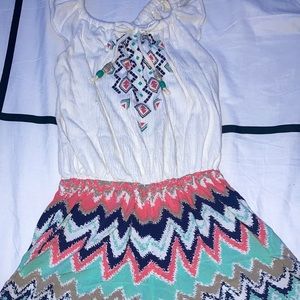 White design and bright colored shorts Romper